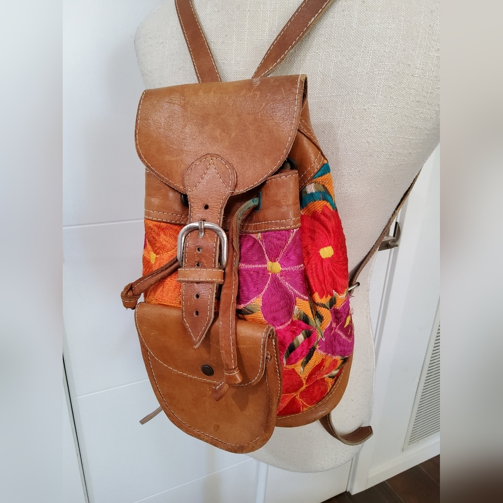 Handcrafted Floral Leather Backpack